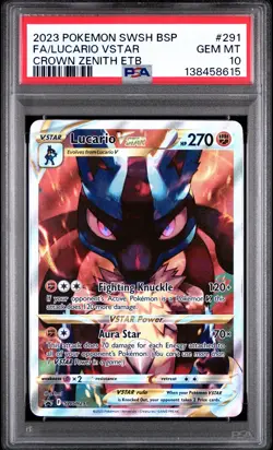 2023 Pokemon SWSH Black Star Promo #291 FA/Lucario VSTAR Crown Zenith ETB PSA 10 - Image 1
