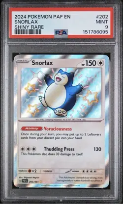 Pokemon Snorlax 202/091 SV: Paldean Fates Shiny Rare Holo PSA 9 2024 - Image 1