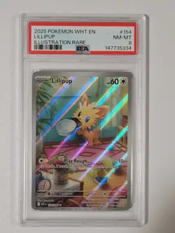 2025 POKEMON WHT EN-WHITE FLARE ILLUSTRATION RARE #154 LILLIPUP PSA 8 - Image 1