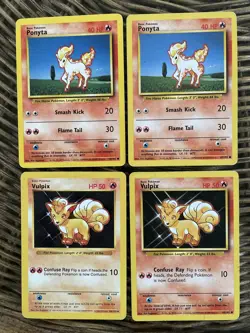 pokemon cards 2000 base set lot ponyta 60/102 shadowless vulpix 68/102 - Image 1