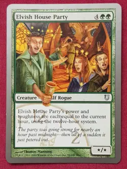 Magic The Gathering UNHINGED ELVISH HOUSE PARTY green card MTG - Image 1