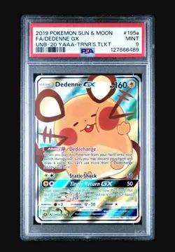 2019 Pokemon Unbroken Bonds Dedenne GX #195a Full Art Alt PSA 9 MINT 195a/214 - Image 1