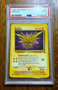 PSA 9 Mint ~ Zapdos #30 ~ 1999 Pokemon Fossil ~ Base Set Unlimited LOW POP 56! - Image 1