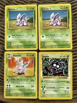 pokemon cards 2000 base set lot nidoran 55/102 nidorino 37/102 tangela 66/102 - Image 1
