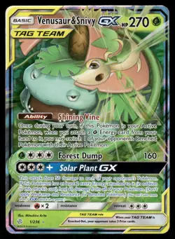 Pokemon Cards Venusaur & Snivy GX 1/236 Cosmic Eclipse Holo Rare GX NM - Image 1