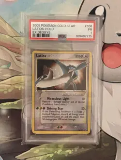 2005 Pokemon EX Deoxys Gold Star Latios #106/107 Holo – PSA 1 Swirl - Image 1