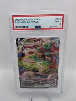 Pokemon TCG Snorlax VMAX Holo Secret Rare Card Sword & Shield Base 206/202 PSA 9 - Image 1