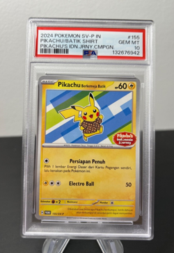 Pokemon PSA 10 Pikachu Batik Shirt 101, 154, 155, 190/SV-P Indonesia 4 Card Set - Image 3