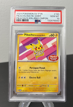 Pokemon PSA 10 Pikachu Batik Shirt 101, 154, 155, 190/SV-P Indonesia 4 Card Set - Image 5