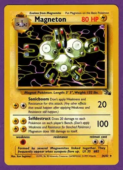 1999 Wizards of the Coast Fossil Pokemon Unlimited Rare Magneton #26/62 NM (B) - Image 1