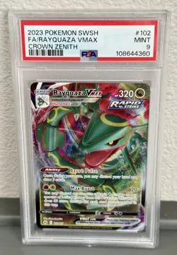 2023 Pokemon SWSH RAYQUAZA #102 PSA 9 MINT Crown Zenith V Max Holo - Image 1