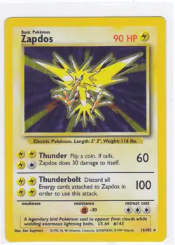 Pokemon Zapdos 1999 Unlimited Base Set Mint - Image 1