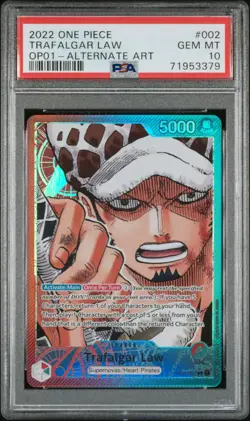 2022 One Piece CCG Trafalgar Law Alternate Art PRE ERRATA OP01-002 PSA 10 GEM MT - Image 1