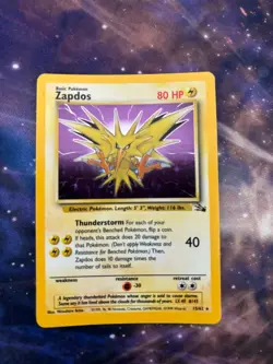 Zapdos 15/62 Pokemon Fossil Holo Rare LP+ Pokemon Card Vintage - Image 1