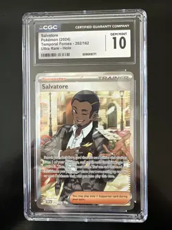 Pokemon TCG Salvatore #202 Full Art Trainer – CGC 10 GEM MINT Temperal Forces - Image 1