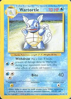 Wartortle 42/102 Uncommon Base Set Unlimited Pokemon Lightly Played - Image 1