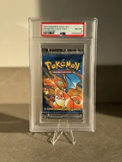 PSA 8 Pokemon TCG Base Set Unlimited Thick Font Booster Pack Charizard WOTC 1999 - Image 1