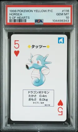PSA 10 Horsea Pokemon Yellow Poker/Playing Card 5 of Hearts (POP 1) - Image 1