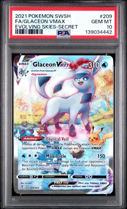 2021 POKEMON EVOLVING SKIES 209/203 GLACEON VMAX FULL ART SECRET PSA 10 GEM - Image 1