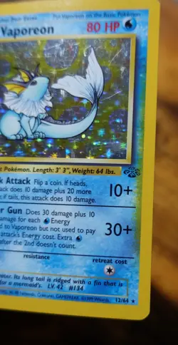 Vaporeon 12/64 Additional Yellow Ink Error Misprint Jungle Holo Pokemon Card LP^ - Image 3