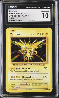 CGC 10 Zapdos 42/108 Holo XY Evolutions Pokemon Card - Image 1