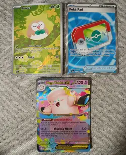 Lot Of 3 Pokemon New Set Perfect Order -🕷- POKE PAD, Rowlet & Mega Clefable ex - Image 1