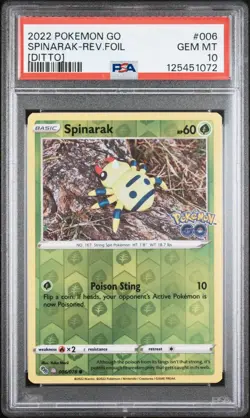 2022 Spinarak Peelable Ditto 006/078 Pokemon Go Reverse Holo PSA 10 - Image 1