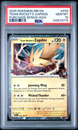 2025 POKEMON DRI EN-DESTINED RIVALS #070 TEAM ROCKET'S ZAPDOS PSA 10 - Image 1