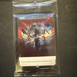 SEALED Riot Exclusive Riftbound Fist Bump Buff Double Sided Promo Card - Image 1