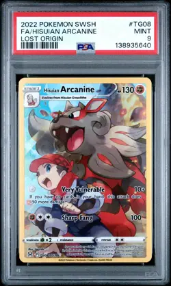 2022 POKEMON SWORD & SHIELD LOST ORIGIN TG08 FULL ART/HISUIAN ARCANINE PSA 9 - Image 1