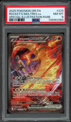 2025 Pokemon Destined Rivals Team Rocket's Moltres EX 229/182 PSA 8 NM-MT SIR - Image 1