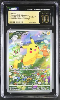 CGC 10 Pikachu 218/SV-P Summer Is Here! Campaign Pokemon Japanese Pristine PSA - Image 1