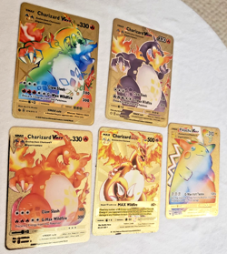 2020 Pokemon Gold Metal Cards Charizard DX & Vmax Pikachu Vmax Rainbow Fan Art - Image 1