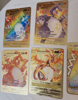 2020 Pokemon Gold Metal Cards Charizard DX & Vmax Pikachu Vmax Rainbow Fan Art - Image 2