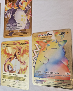 2020 Pokemon Gold Metal Cards Charizard DX & Vmax Pikachu Vmax Rainbow Fan Art - Image 3