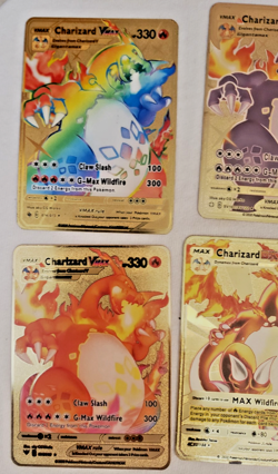 2020 Pokemon Gold Metal Cards Charizard DX & Vmax Pikachu Vmax Rainbow Fan Art - Image 4
