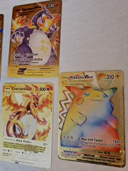 2020 Pokemon Gold Metal Cards Charizard DX & Vmax Pikachu Vmax Rainbow Fan Art - Image 5