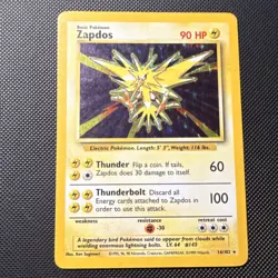 Pokemon Zapdos Base Set Holo Rare Basic 90 HP English 016/102 1999 Card - Image 1