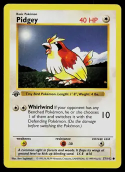 Pokemon Card - Pidgey Base Set Shadowless 57/102 1st Edition Common - Image 1