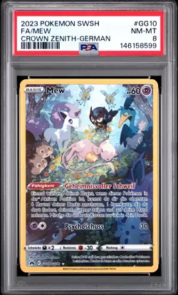FA/MEW #GG10 POKEMON SWORD AND SHIELD CROWN ZENITH-GERMAN 2023 — PSA 8 - Image 1