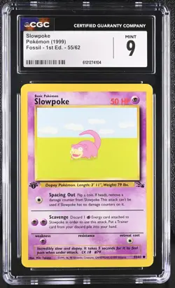 CGC 9 MINT Slowpoke 1999 Fossil 1st Edition 55/62 Pokemon Card - Image 1