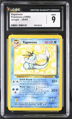CGC 9 MINT Vaporeon 1999 Jungle 28/64 Pokemon Card - Image 1