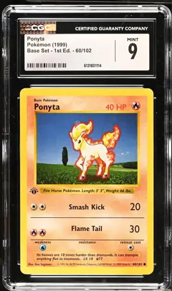 CGC 9 MINT Ponyta 60/102 1st Edition Shadowless Base Set Pokemon Card - Image 1