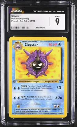 CGC 9 MINT Cloyster 1999 Fossil 1st Edition 32/62 Pokemon Card - Image 1
