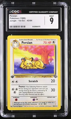 CGC 9 MINT Persian 1999 Jungle 1st Edition 42/64 Pokemon Card - Image 1