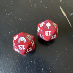 2 Red MTG Magic the Gathering Spindown Dice: Magic Origins + Planeswalker Symbol - Image 1