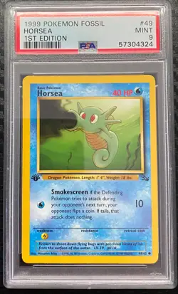 1999 Pokemon Fossil 1st Edition #49 Horsea PSA 9 - Image 1