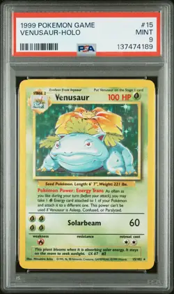 1999 Pokemon Game Base Set Unlimited Venusaur Holo Rare 15/102 #15 PSA 9 MINT - Image 1