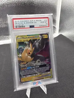 2019 POKEMON SUN & MOON TEAM UP #33 PIKACHU & ZEKROM GX TEAM UP PSA 10 - Image 1