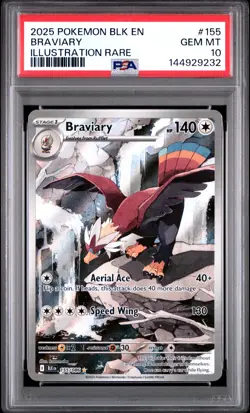 2025 POKEMON BLK EN-BLACK BOLT ILLUSTRATION RARE #155 BRAVIARY PSA 10 - Image 1